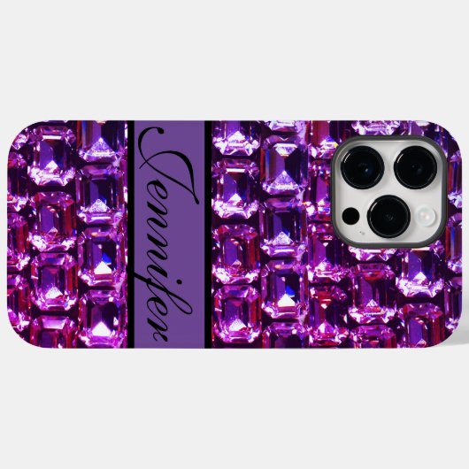 Coques Case-Mate iPhone Elégante pierre violette diamants calligraphie (Verso (horizontal))