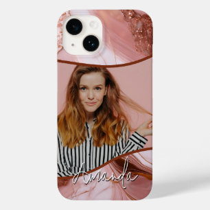 Coque Pour iPhone 14 Elégante Rose Gold Marble Parties scintillant phot