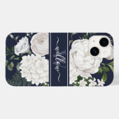 Coques Case-Mate iPhone Elégante Roses Blanches Verdure Marine Bleu Monogr (Verso (horizontal))