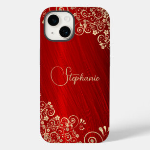 Coque Pour iPhone 14 Elégante Rouby Red Gold Swirl