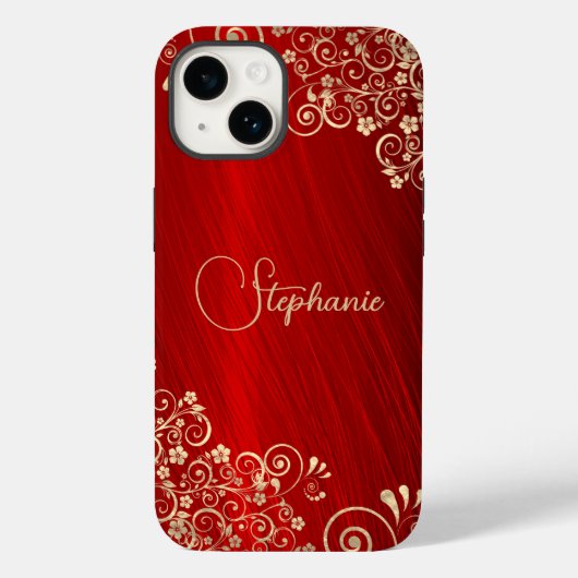Coques Case-Mate iPhone Elégante Rouby Red Gold Swirl (Verso)