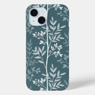 Coque Pour iPhone 15 Élégante silhouette florale sarcelle de forêt prof
