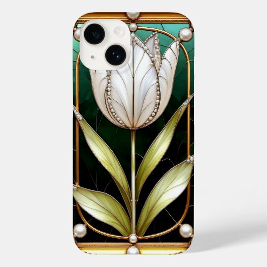 Coques Case-Mate iPhone Élégante Tulipe En Verre Tiré Avec Cadre Or (Verso)