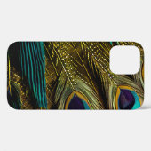 Coques Case-Mate iPhone Elégante Turquoise Abstraite Plumes Peacock Or | (Verso (horizontal))
