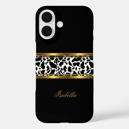 Coques Case-Mate iPhone Élégante vache blanche noire d'or (Verso)
