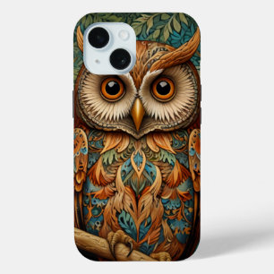 Coque Pour iPhone 15 Élégante végétation forestière de hibou rétro