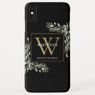 Case-Mate iPhone Case Élégante verdure de monogramme noir moderne en or