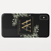 Coques Case-Mate iPhone Élégante verdure de monogramme noir moderne en or (Dos (Horizontal))