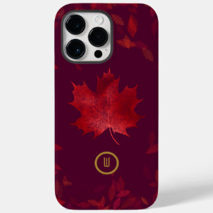 Coque Pour Pour iPhone 14 Pro Max Élégantes feuilles d'automne rouge et or bordeaux