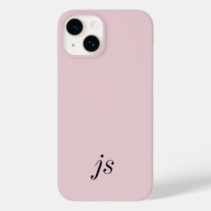 Coque Pour iPhone 14 Élégantes Initiales Monogramme Rose Pâle Noir Mode