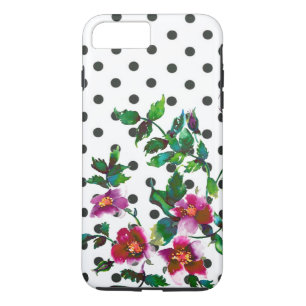 Coque iPhone 8 Plus/7 Plus Élégantes roses magenta à l'aquarelle pois