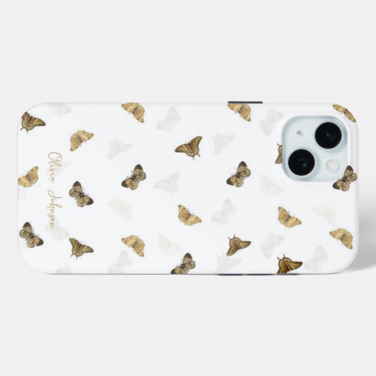Coques Case-Mate iPhone Élégants papillons blancs en or (Verso (horizontal))