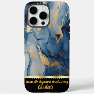 Coques iPhone 16 Pro Max Elégants tourbillons de marbre bleu et or