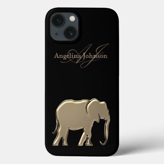 Coques Case-Mate iPhone Élément de silhouette d'éléphant noir et or monogr (Verso)
