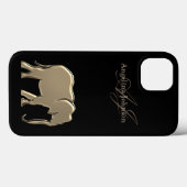 Coques Case-Mate iPhone Élément de silhouette d'éléphant noir et or monogr (Verso (horizontal))