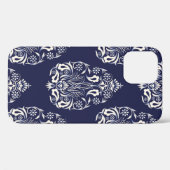 Coques Case-Mate iPhone élément motif transparent damassé bleu (Verso (horizontal))