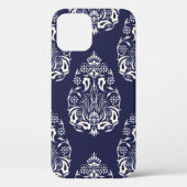 Coques Case-Mate iPhone élément motif transparent damassé bleu (Verso)