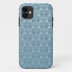Coque iPhone 11 Eléphant damassé bleu gris iphone