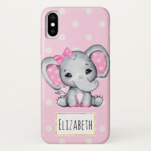 Case-Mate iPhone Case Eléphant de bébé rose mignon avec oreilles Poka Do