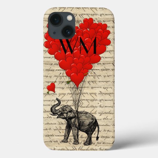 Coques Case-Mate iPhone Eléphant et ballon cardiaque avec monogramme (Verso)