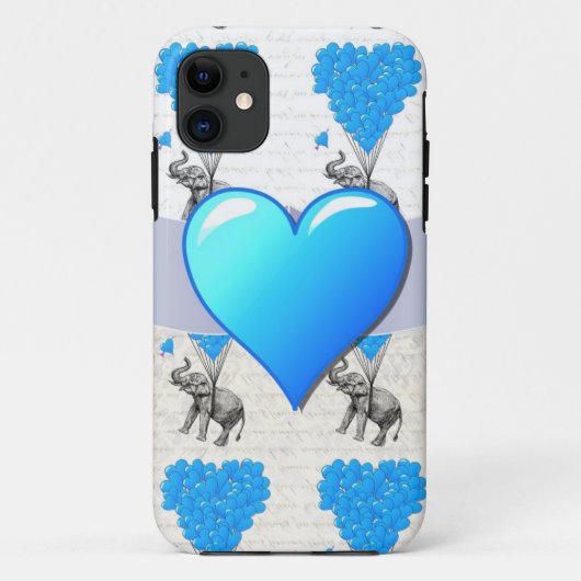 Coques Case-Mate iPhone Éléphant et ballons bleus de coeur (Dos)