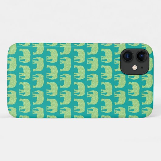 Coques Case-Mate iPhone Eléphant mignon Motif vert Turquoise (Dos (Horizontal))