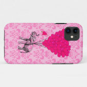 Coques Case-Mate iPhone Elephant tenant coeur sur damas rose (Dos (Horizontal))
