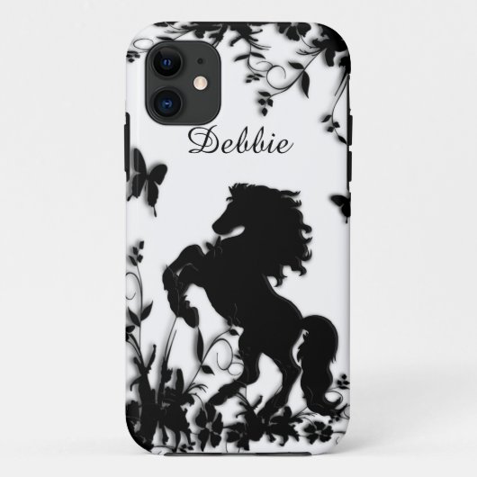 Coques Case-Mate iPhone Élevage de l'étalon/du cheval noirs sur le blanc (Dos)