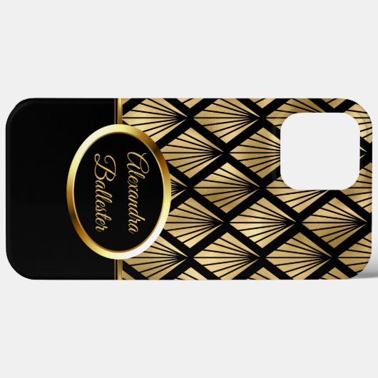 Coques Case-Mate iPhone Elite Elegant Damask Art Déco Or Noir (Verso (horizontal))