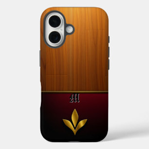 Coques iPhone 16 Emblème de couronne d'or sur le bois et la Bourgog