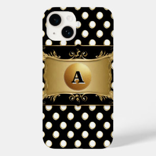 Coque Pour iPhone 14 Emblème doré élégant à pois