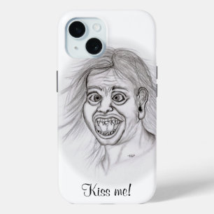 Coque Pour iPhone 15 Embrasse-moi ! Dessin amusant noir et blanc Design