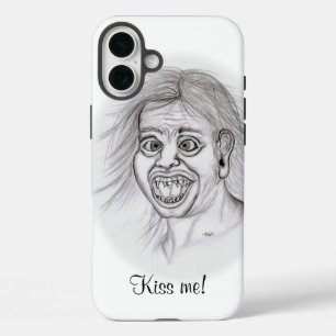 Coques iPhone 16 Plus Embrasse-moi ! Dessin amusant noir et blanc Design