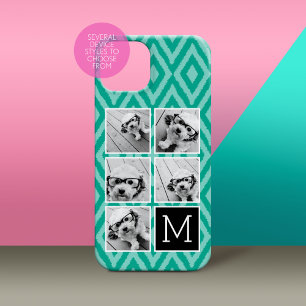 Coques Pour iPhone Emerald & Black Instagram 5 Photo Collage Monogram