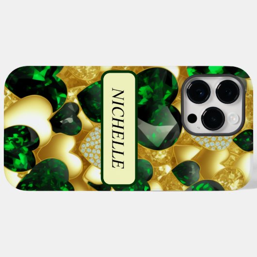 Coques Case-Mate iPhone Emerald, Gold & Diamond Hearts (Verso (horizontal))