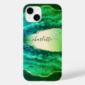 Coques Case-Mate iPhone Emerald green agate marble name script (Verso)