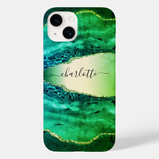 Coques Case-Mate iPhone Emerald green agate marble name script (Verso)