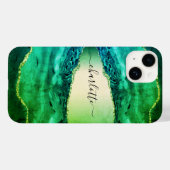 Coques Case-Mate iPhone Emerald green agate marble name script (Verso (horizontal))