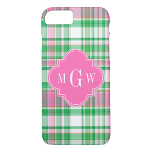 Case-Mate iPhone Case Emerald Green Hot Pink Wht Preppy Madras