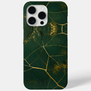 Coque iPhone 15 Pro Max Emerald Green Marble Gold Parties scintillant