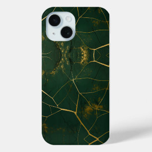 Coque Pour iPhone 15 Emerald Green Marble Gold Parties scintillant