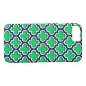 Coques Case-Mate iPhone Emerald Green Navy White Quatrefoil marocain #5DS (Dos (Horizontal))