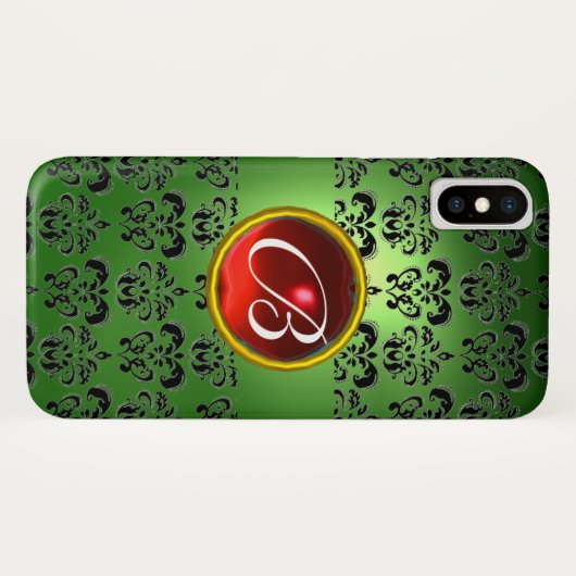 COQUES Case-Mate iPhone EMERALD VERT DAMASK RED GEM MONOGRAS (Dos (Horizontal))