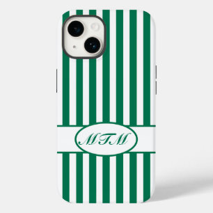 Coques Pour iPhone Émeraude à rayures automnales avec monogramme