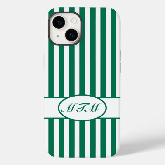 Coques Case-Mate iPhone Émeraude à rayures automnales avec monogramme (Verso)