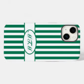 Coques Case-Mate iPhone Émeraude à rayures automnales avec monogramme (Verso (horizontal))