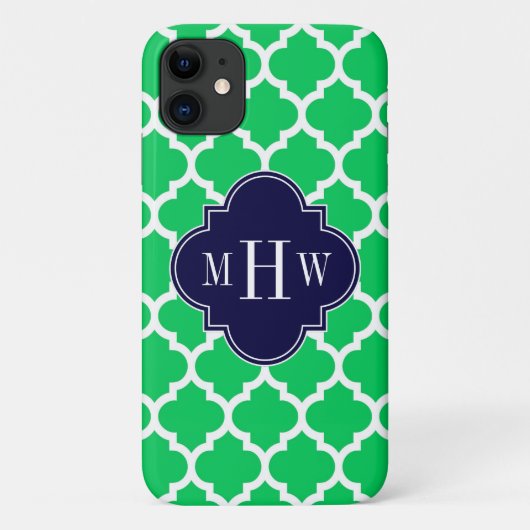Coques Case-Mate iPhone Émeraude Blanc Marocain #5 Navy 3 Initial Monogram (Dos)