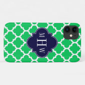 Coques Case-Mate iPhone Émeraude Blanc Marocain #5 Navy 3 Initial Monogram (Dos (Horizontal))