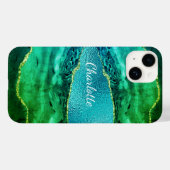 Coques Case-Mate iPhone Émeraude vert bleu agate nom de marbre (Verso (horizontal))