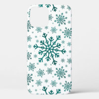 Émeraude Vert Noël Snowflakes sur Blanc d'hiver